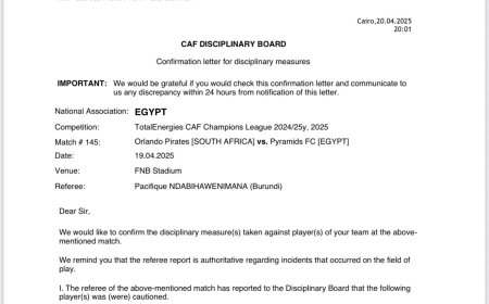 الكاف يفتح تحقيق مع حكام مباراة أورلاندو بايرتس وبيراميدز