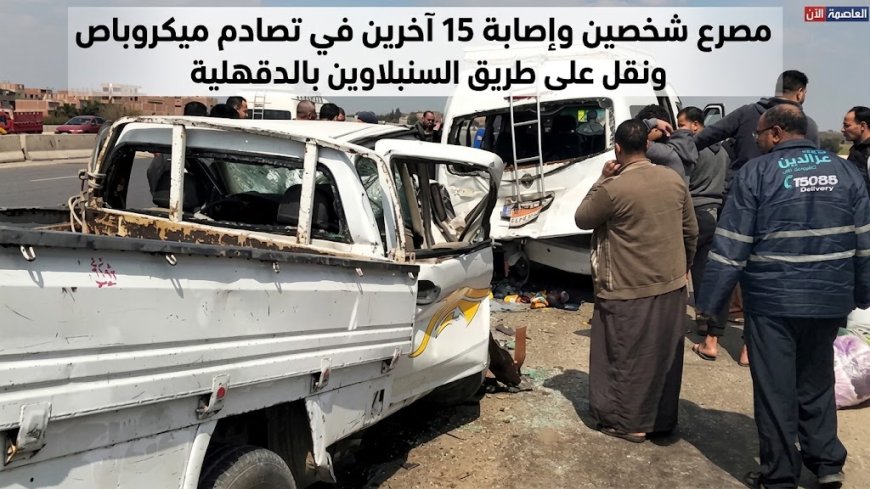 مصرع شخصين وإصابة 15 آخرين في تصادم ميكروباص ونقل على طريق السنبلاوين بالدقهلية